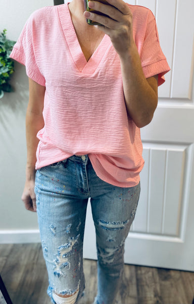 Woven V-Neck Hi Low Blouse