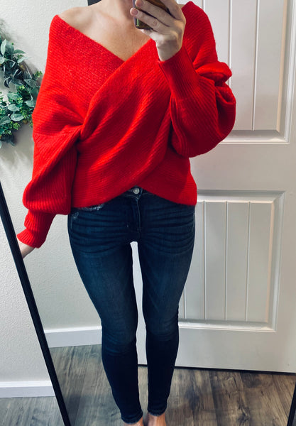 Red Crossover Sweater