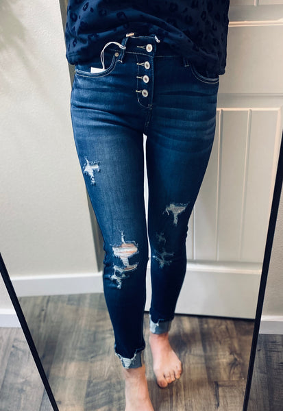 Buttonfly Kancan Distressed Denim