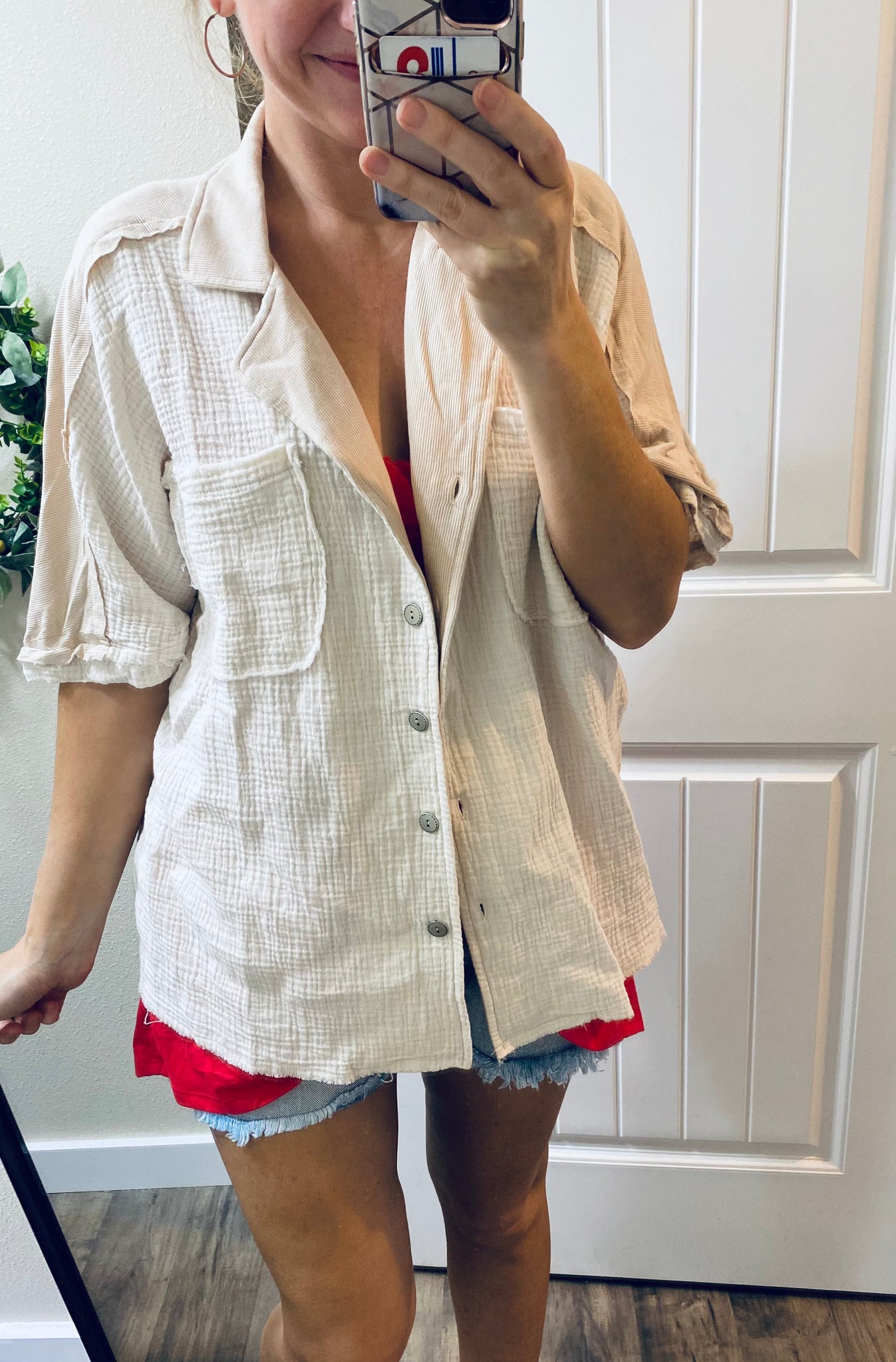 Natural Linen Short Sleeve Button Up