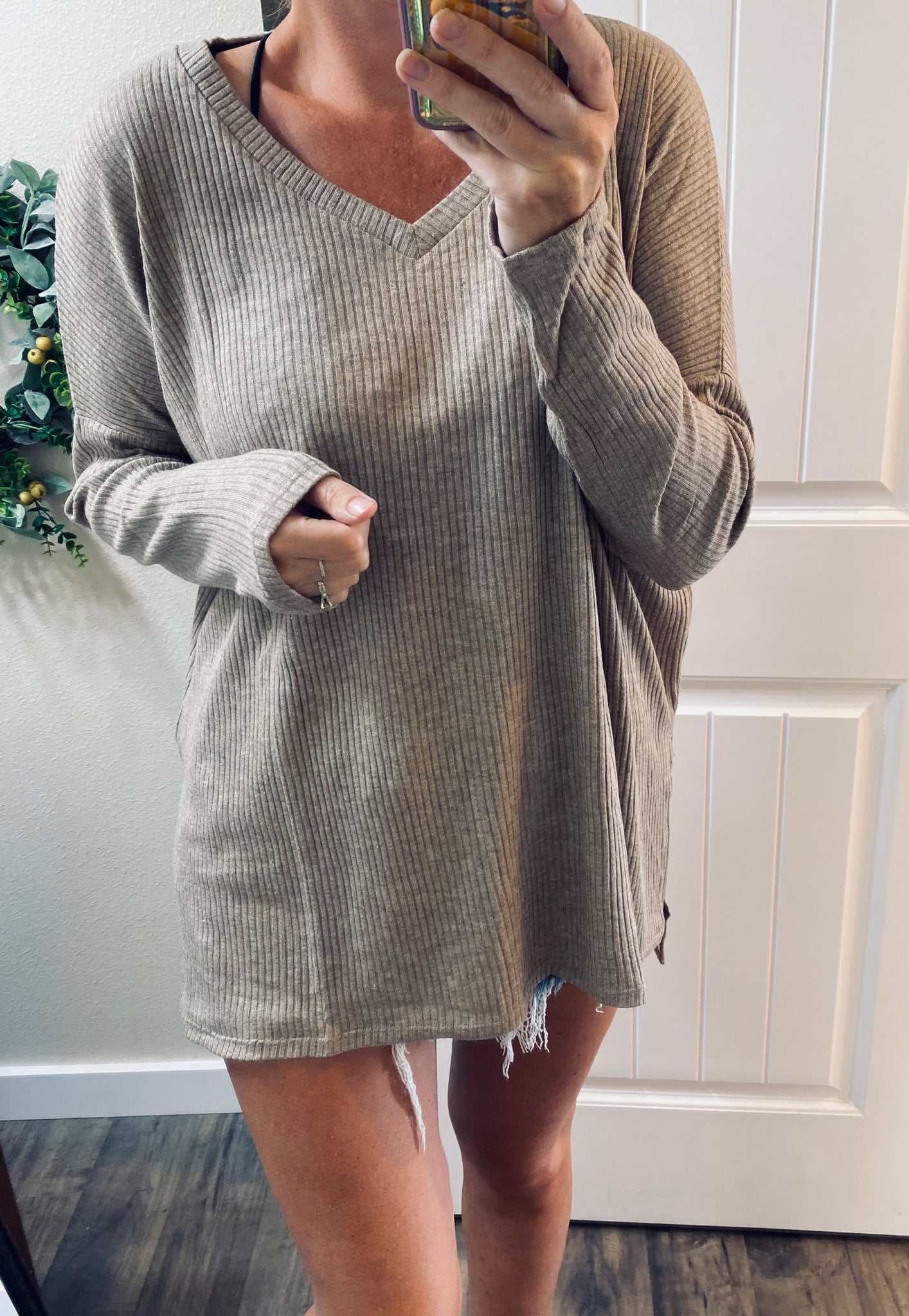 Light Mocha Oversized Ribbed Long Sleeve