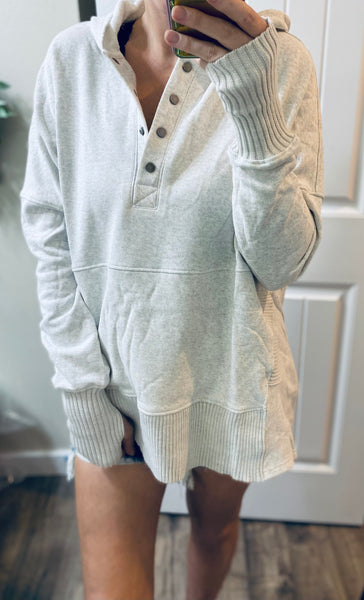 Washed Oversized French Terry Button Pullover