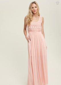 Pink Crochet Lace Maxi Dress