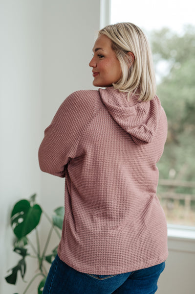 Mauve Waffle-Knit Hooded Pullover