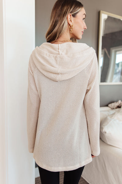 Waffle-Knit Hooded Pullover in Ecru