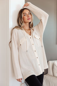 Waffle-Knit Hooded Pullover in Ecru