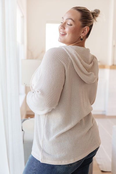 Waffle-Knit Hooded Pullover in Ecru