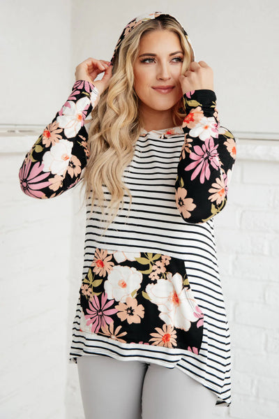 Blooming Stripes Hoodie in Coral
