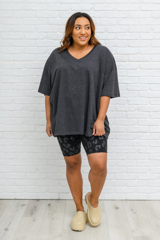 Boxy V Neck Boyfriend Tee In Charcoal