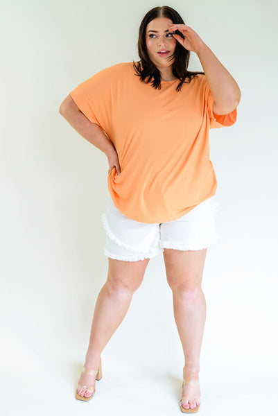White Judy Blue Button Fly Tulip Hem Shorts
