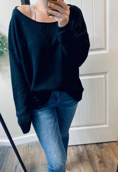 Oversized Black Exposed Seam Sweater