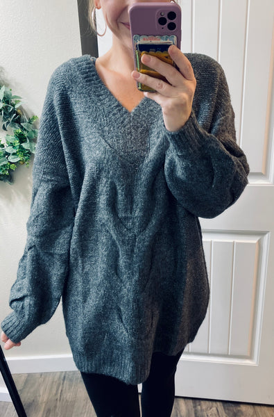 Cable-knit Charcoal Sweater Dress