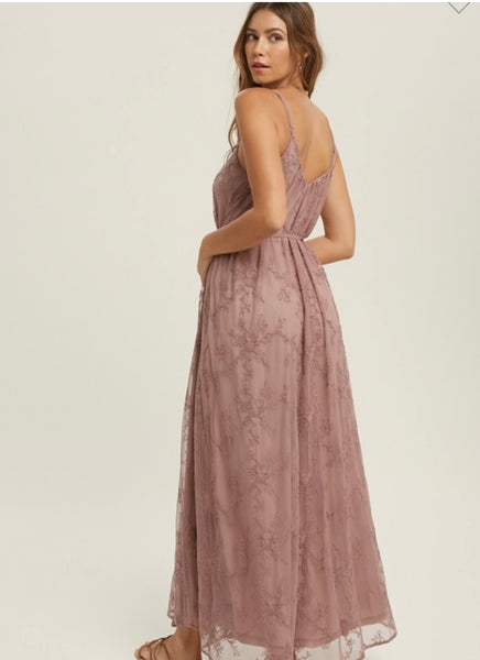 Dusty Mauve Lace Floral Maxi