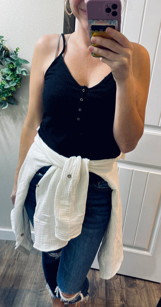 Ribbed Button Henley Cami