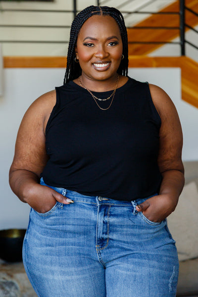 Can't Wait For Spring Hi-Low Sleeveless Top in Black