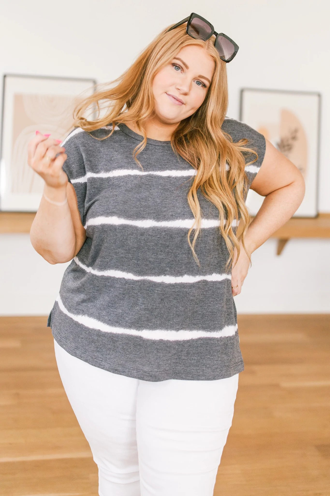 Casual In Stripes Top In Charcoal