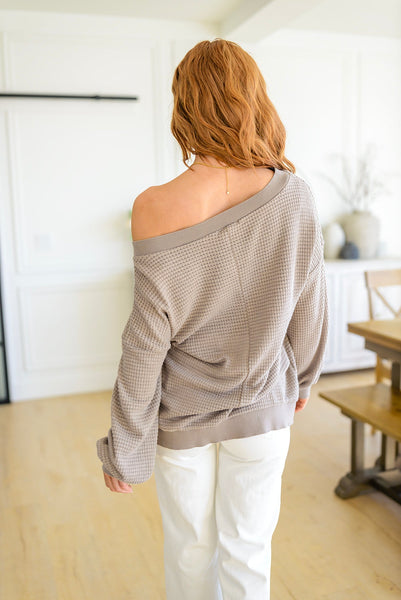 Mocha V-Neck On/Off Shoulder Waffle Knit Top