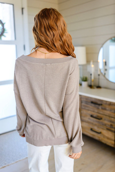 Mocha V-Neck On/Off Shoulder Waffle Knit Top