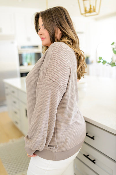 Mocha V-Neck On/Off Shoulder Waffle Knit Top