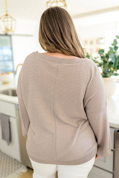 Mocha V-Neck On/Off Shoulder Waffle Knit Top