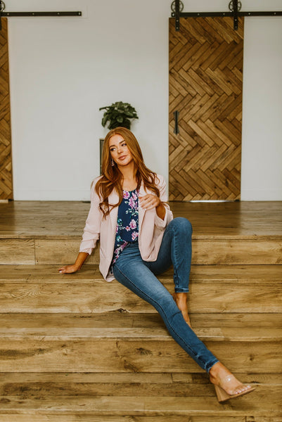 Navy Floral Cap Sleeve Blouse