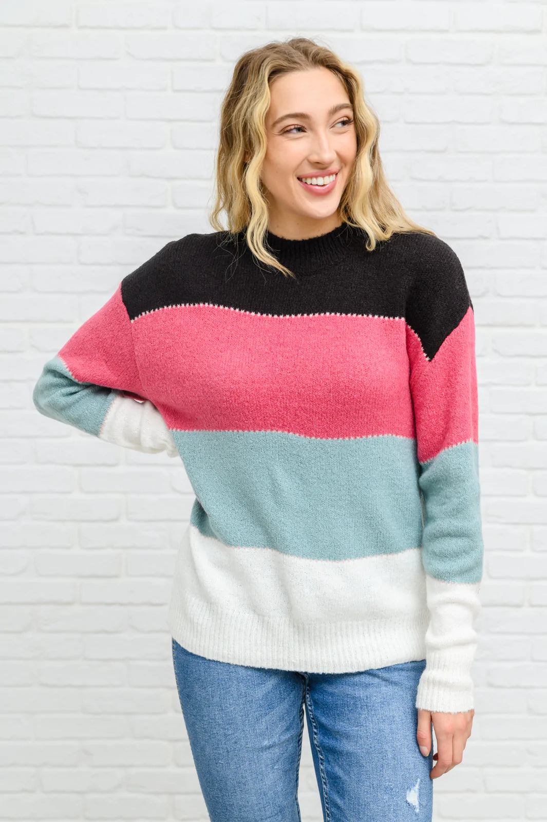 Color Blocked Striped Knit Sweater