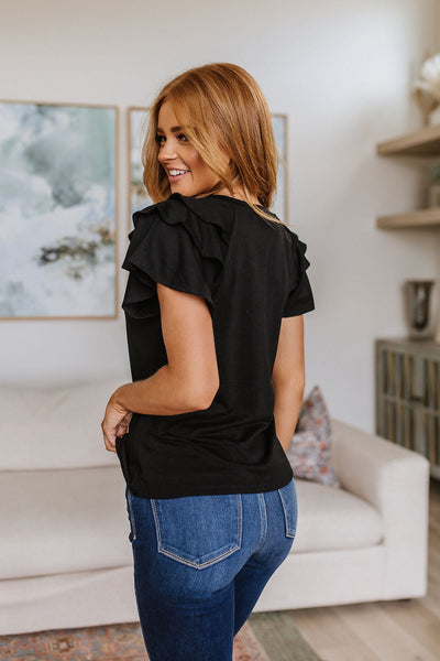 Black Flutter Sleeve Top