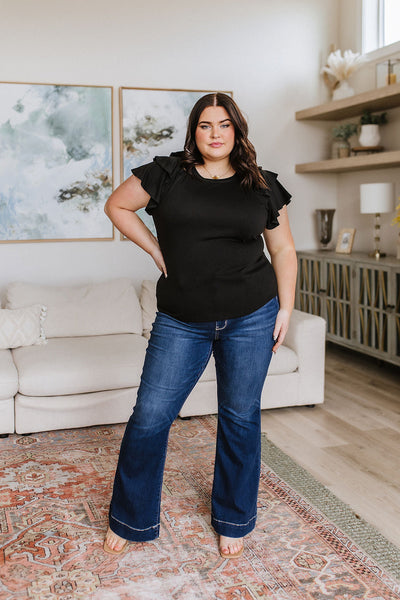 Black Flutter Sleeve Top