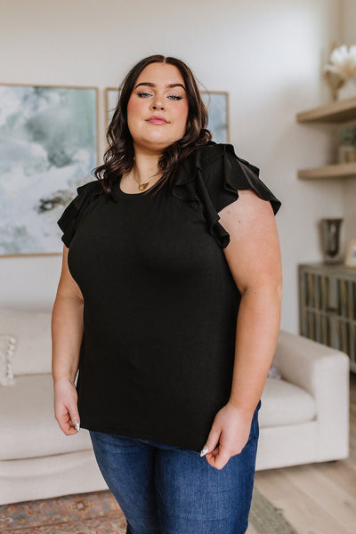 Black Flutter Sleeve Top
