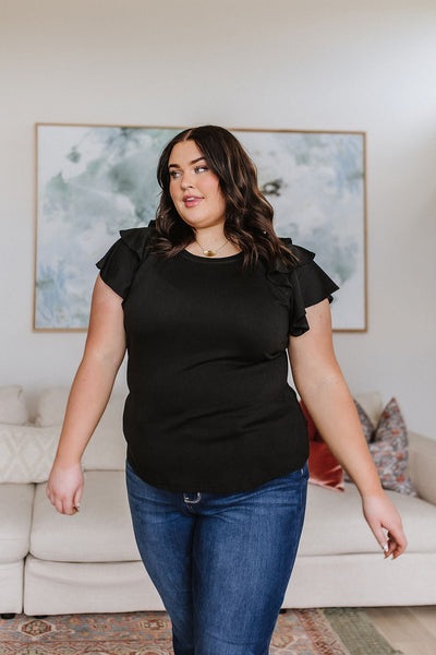 Black Flutter Sleeve Top