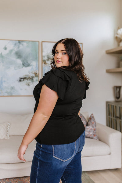 Black Flutter Sleeve Top