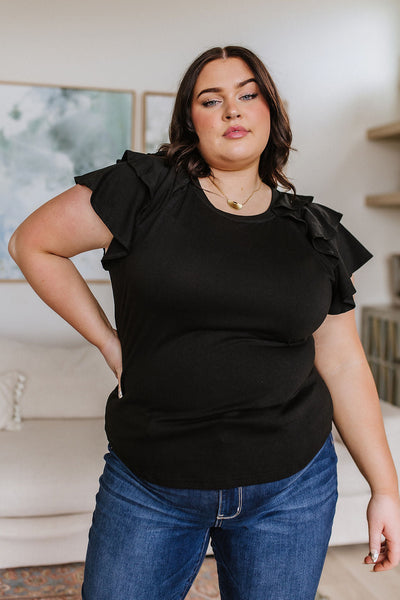 Black Flutter Sleeve Top