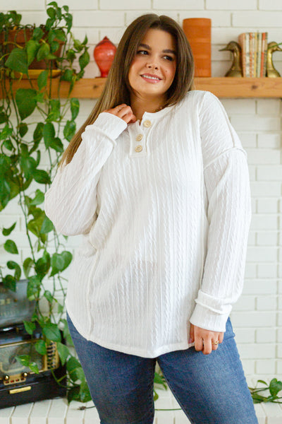 White Textured Long Sleeve Top
