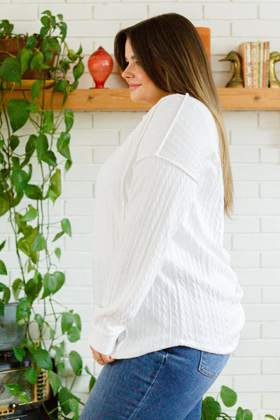 White Textured Long Sleeve Top