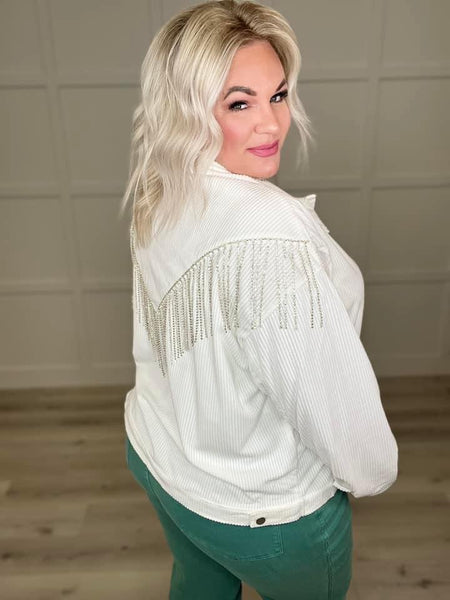 White Rhinestone Fringe Jacket