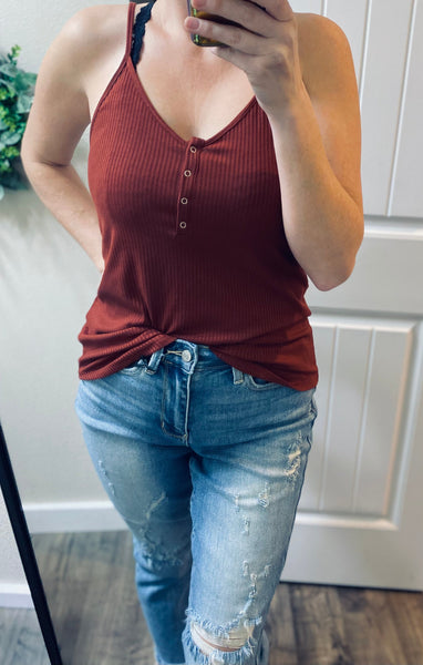 Ribbed Button Henley Cami