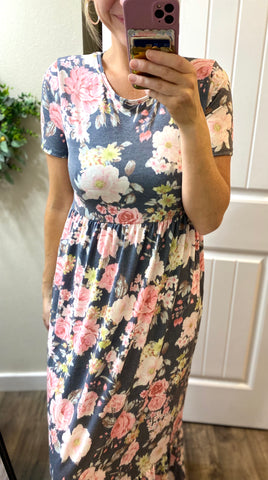 Grey Floral Maxi Dress