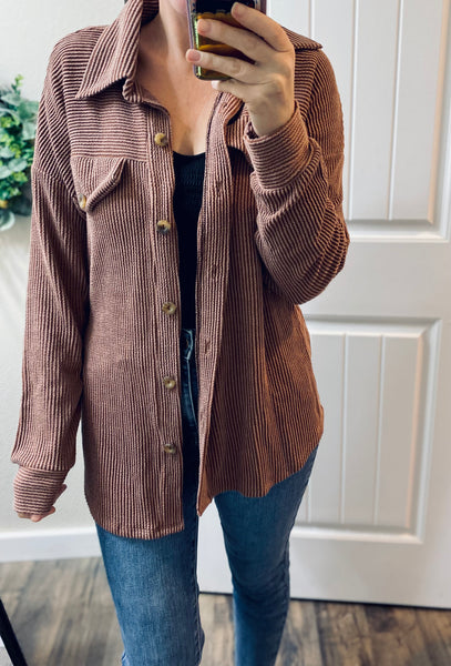 Windsor Textured Shacket in Chestnut