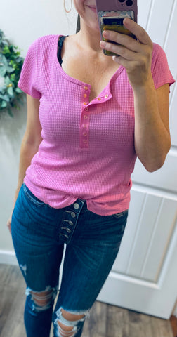 Snap Button Henley Short Sleeve Top