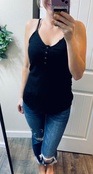Ribbed Button Henley Cami