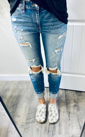 Kancan Midwash Paint Splatter Distressed Denim