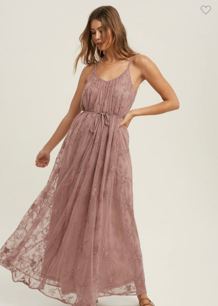 Dusty Mauve Lace Floral Maxi