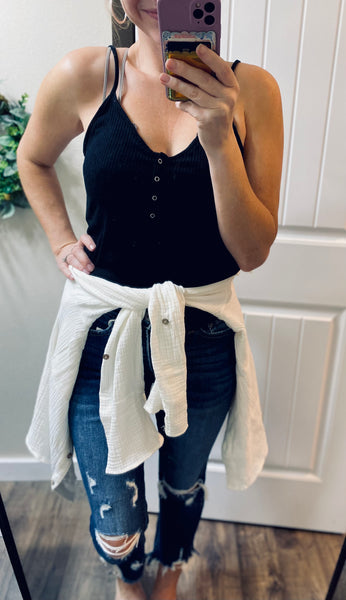 Darkwash Cropped Mom Distressed Denim