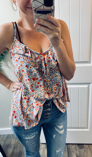 Blooming Floral Ruffle Sleeveless Top