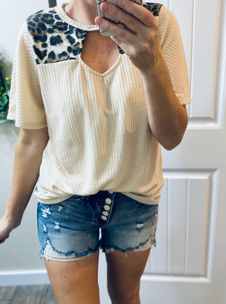 Oatmeal Leopard Waffleknit Top