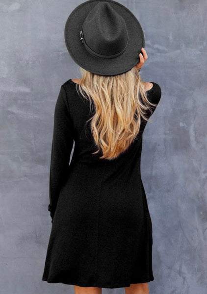 Black A-line Cutout Shoulders Dress