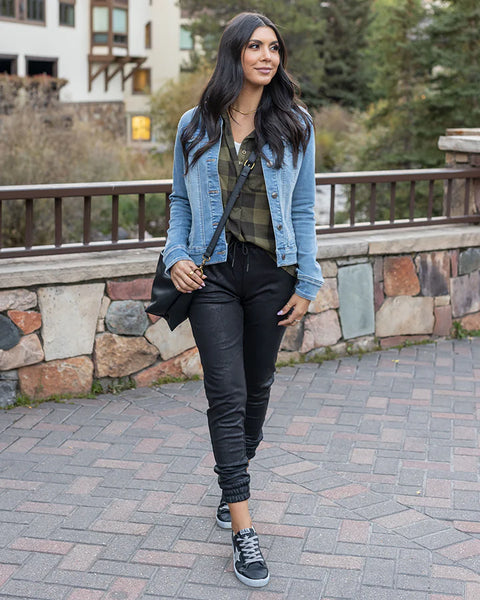 Faux Leather Foil Joggers