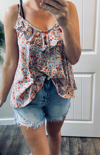 Blooming Floral Ruffle Sleeveless Top