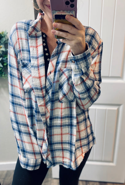 Navy Plaid Button Up