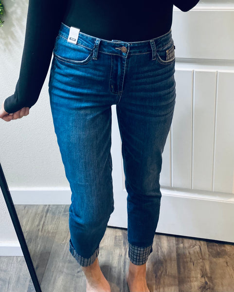 Judy Blue Plaid Cuff Denim
